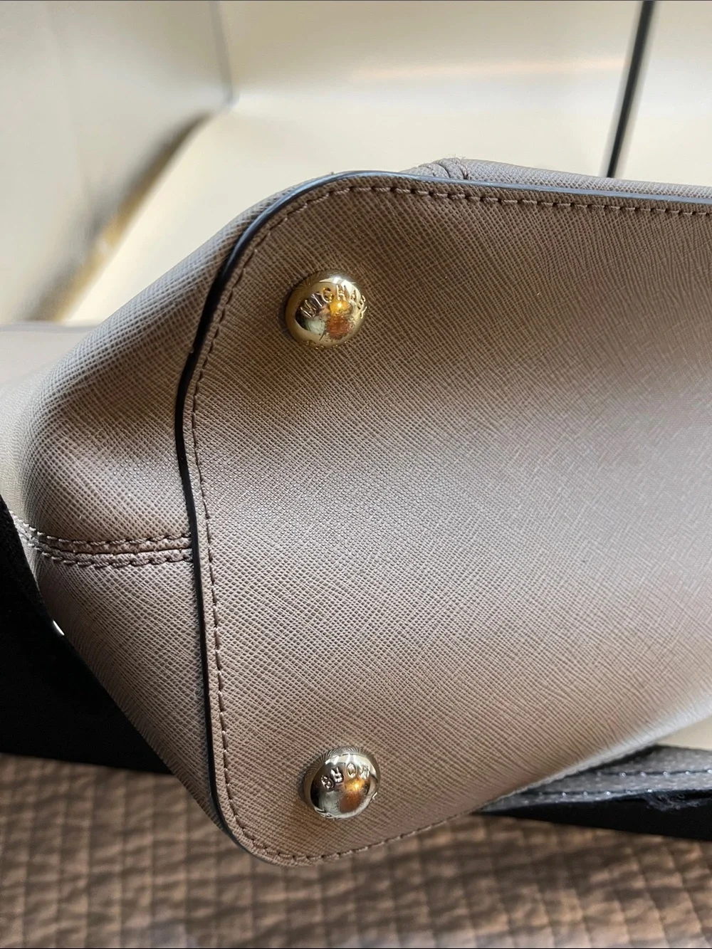 Michael Kors Gray Saffiano Tote with Front Pocket and MK Charm Beautiful Bag